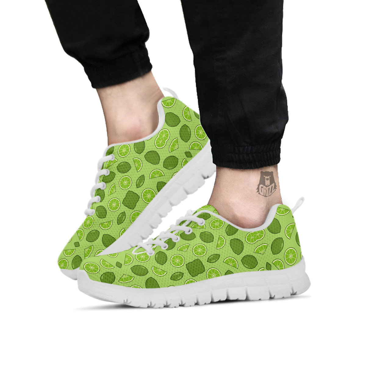 Lime Green Print Pattern White Sneaker-grizzshop