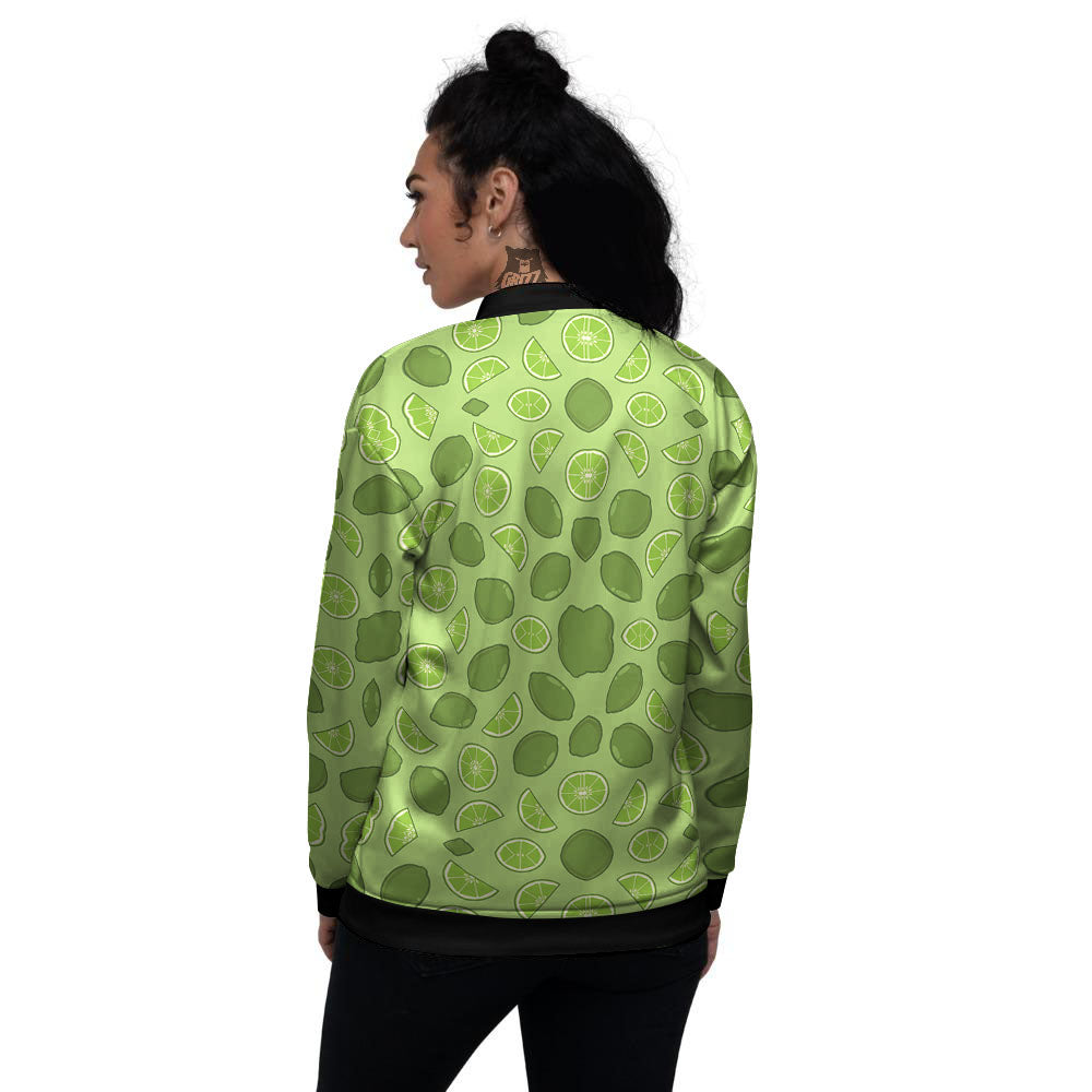 Lime Green Print Pattern Women's Bomber Jacket-grizzshop