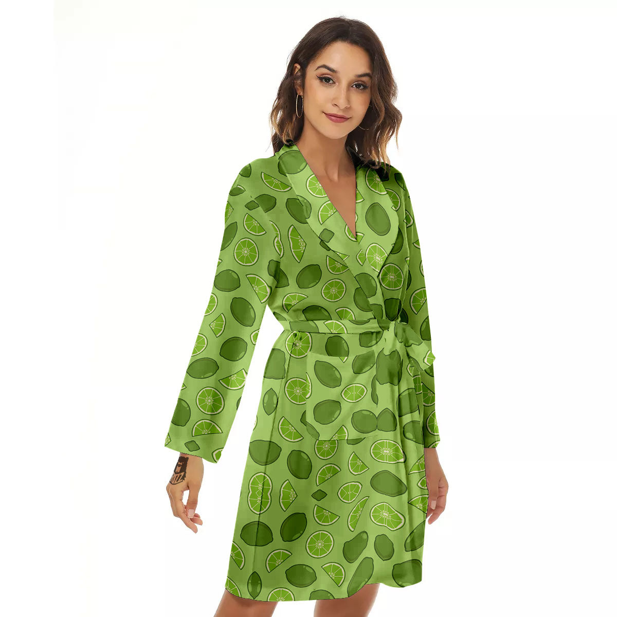 Lime Green Print Pattern Women's Robe-grizzshop
