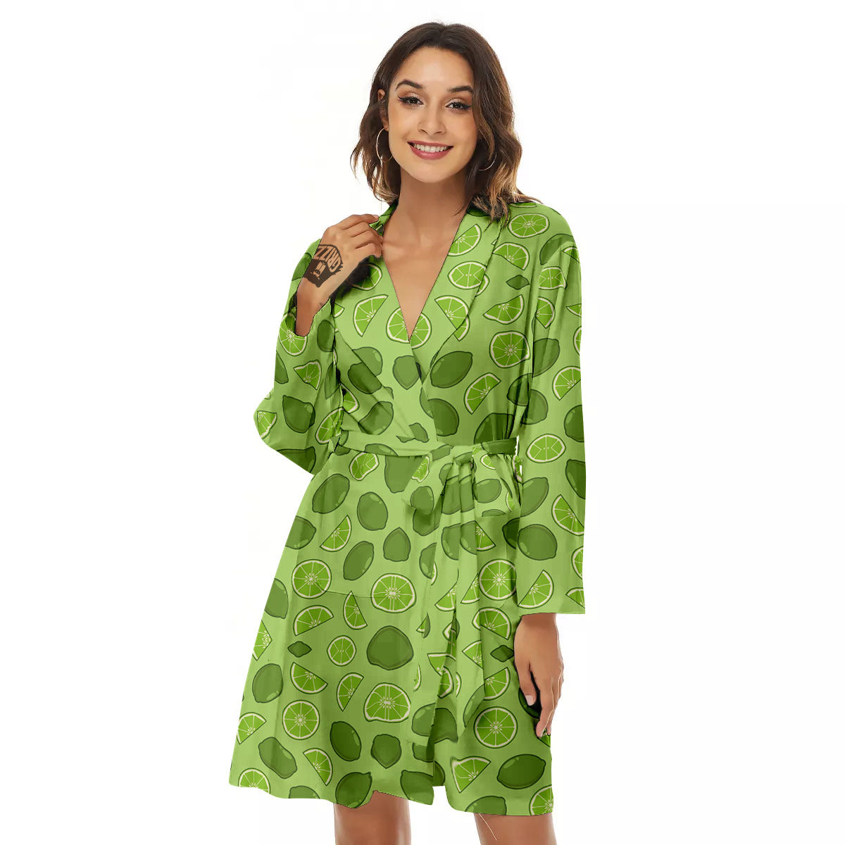 Lime Green Print Pattern Women's Robe-grizzshop