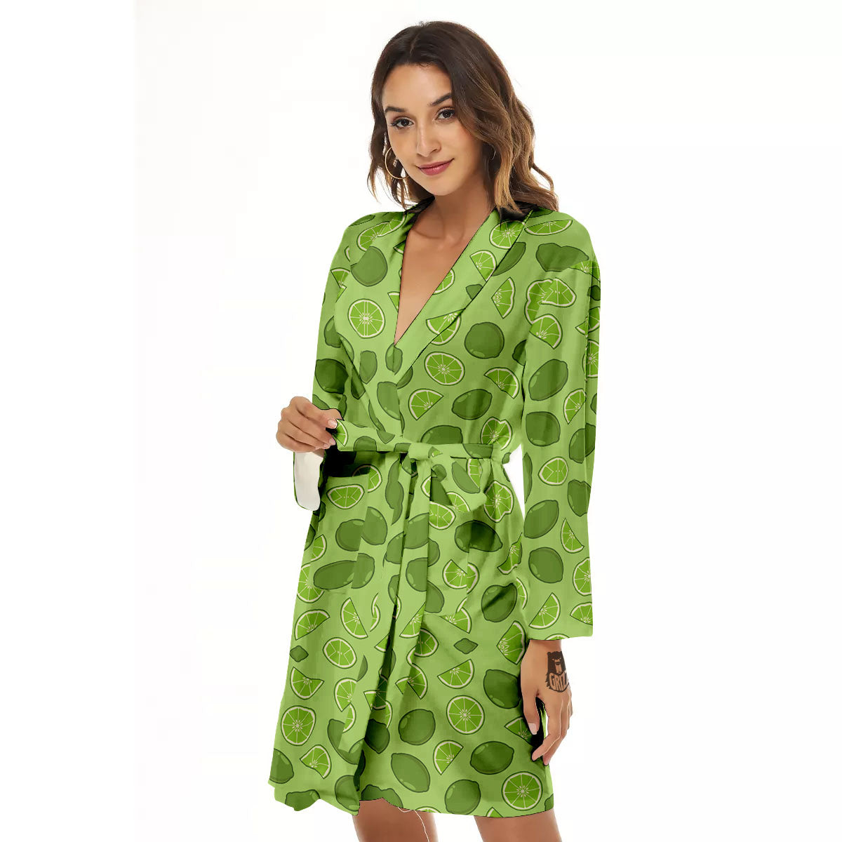 Lime Green Print Pattern Women's Robe-grizzshop