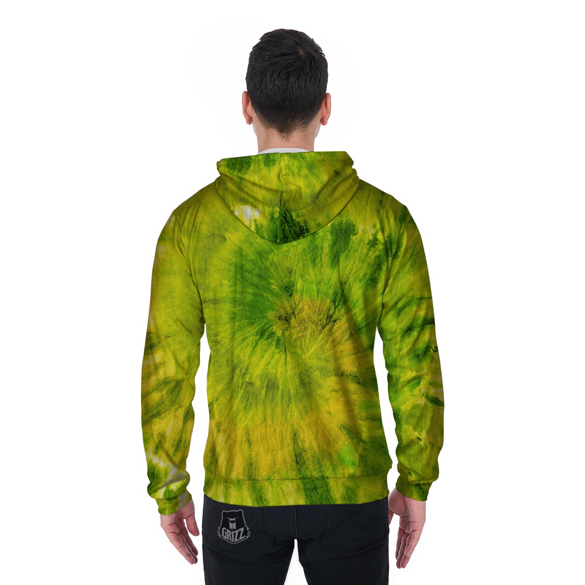Lime Green Tie Dye Men's Zip Up Hoodie-grizzshop