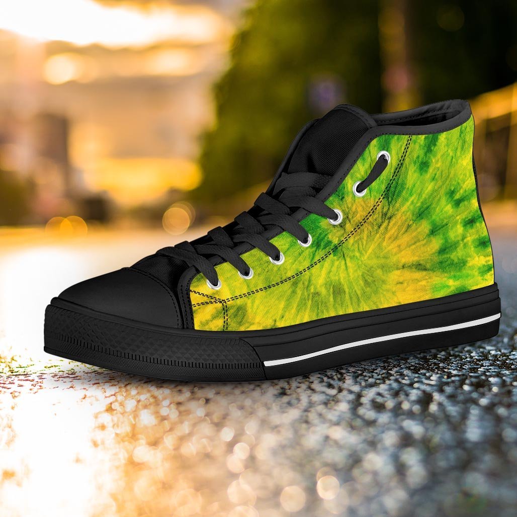 Lime Green Tie Dye Women's High Top Shoes-grizzshop