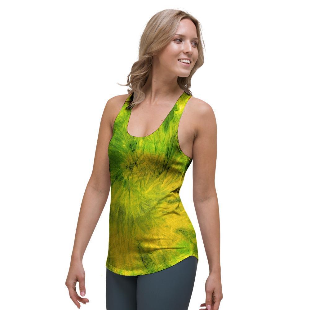 Lime Green Tie Dye Women's Racerback Tank Top-grizzshop