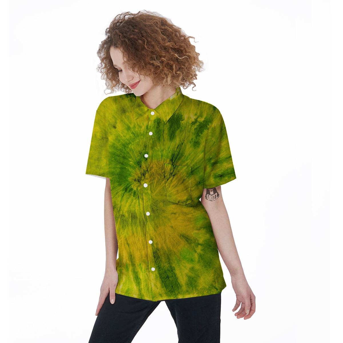 Lime Green Tie Dye Women's Short Sleeve Shirts-grizzshop