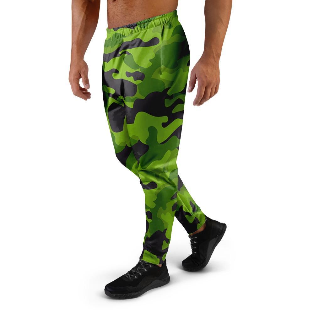 Lime Green Camo Print Men's Joggers-grizzshop