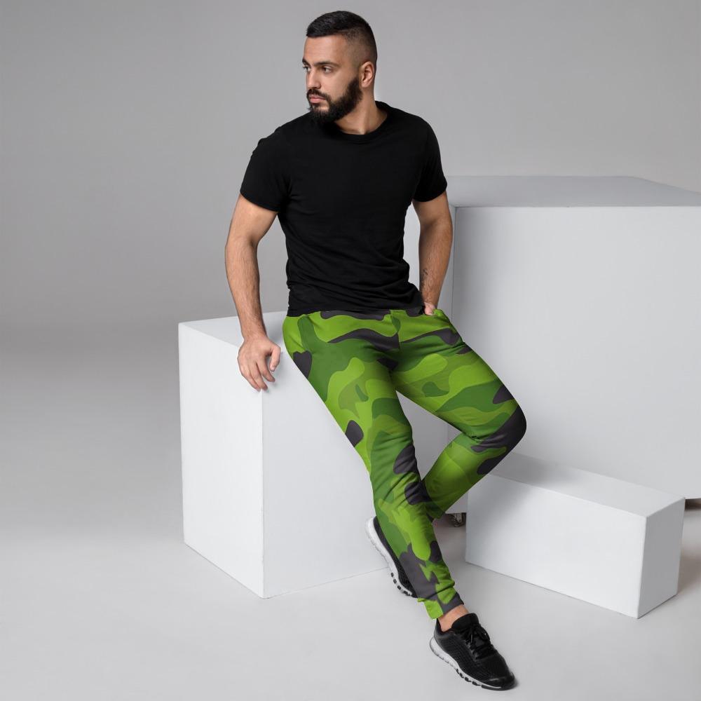 Lime Green Camo Print Men's Joggers-grizzshop