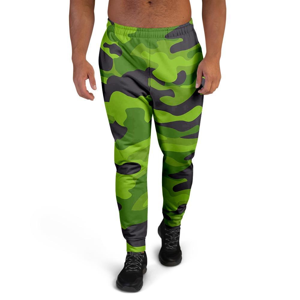 Lime Green Camo Print Men's Joggers-grizzshop