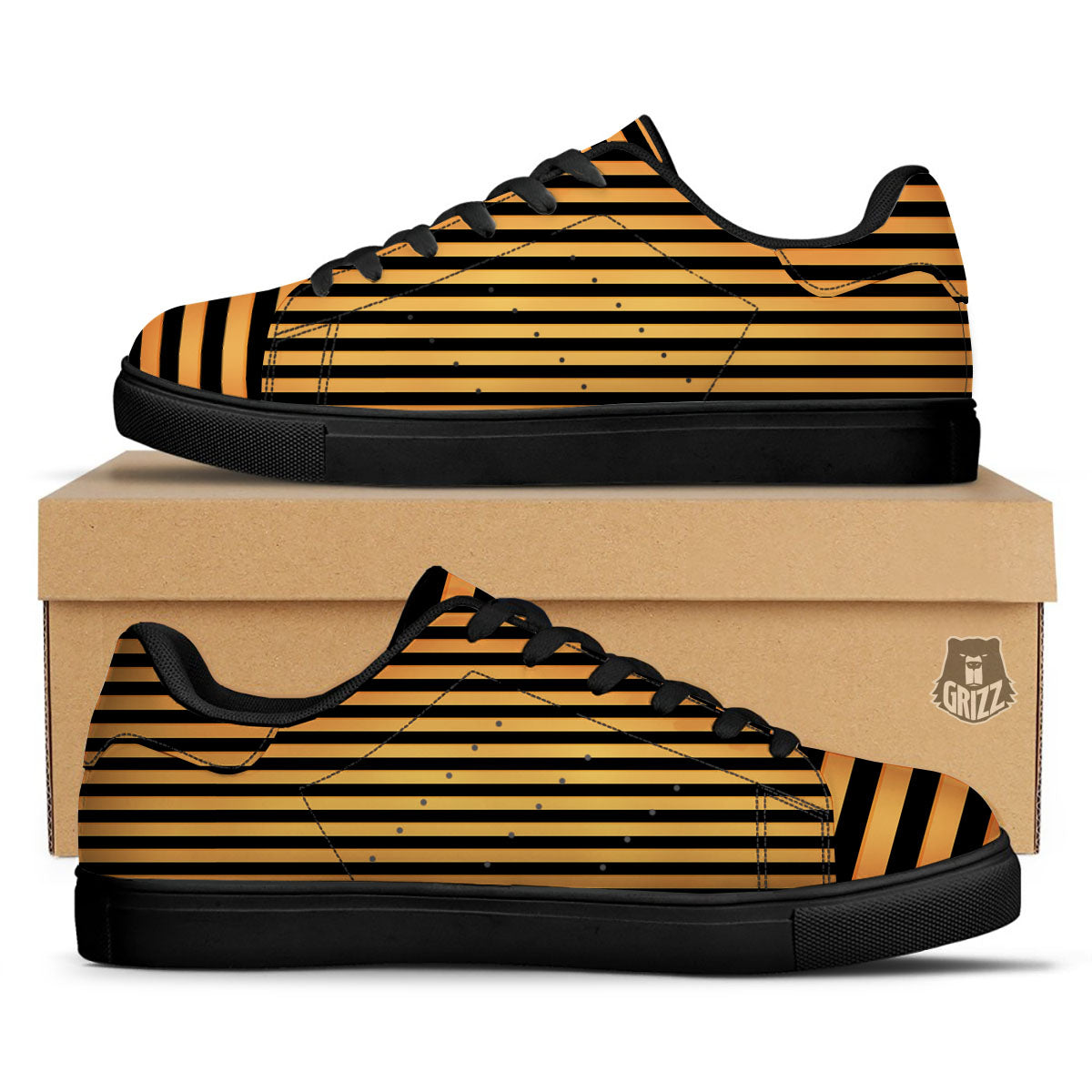 Line Halloween Print Pattern Black Low Top Sneakers-grizzshop