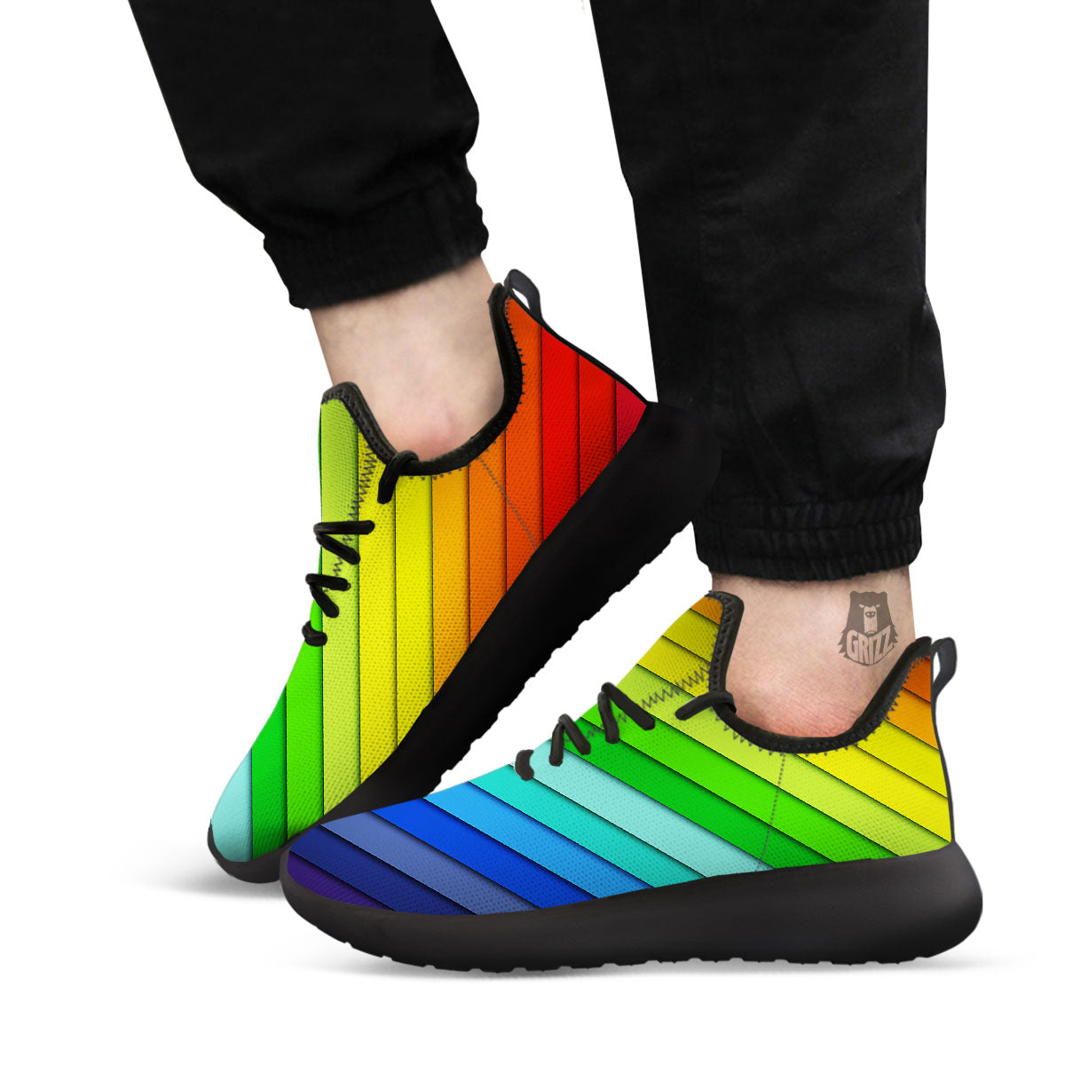 Lines Rainbow Diagonal Print Pattern Black Athletic Shoes-grizzshop