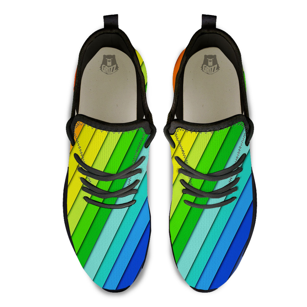 Lines Rainbow Diagonal Print Pattern Black Athletic Shoes-grizzshop