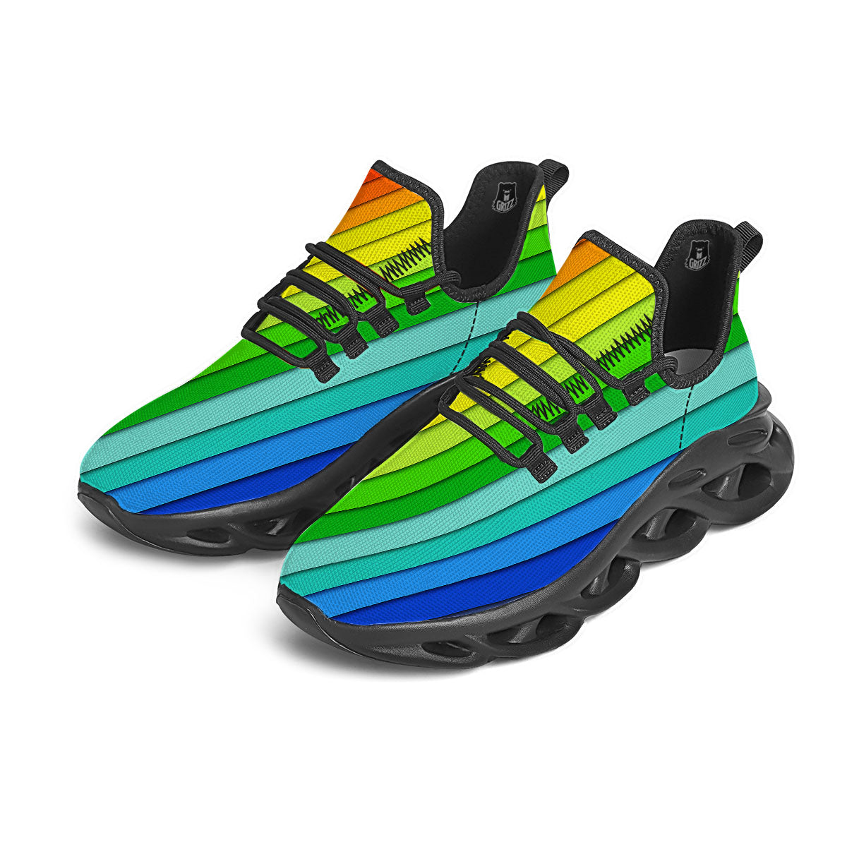 Lines Rainbow Diagonal Print Pattern Black Running Shoes-grizzshop