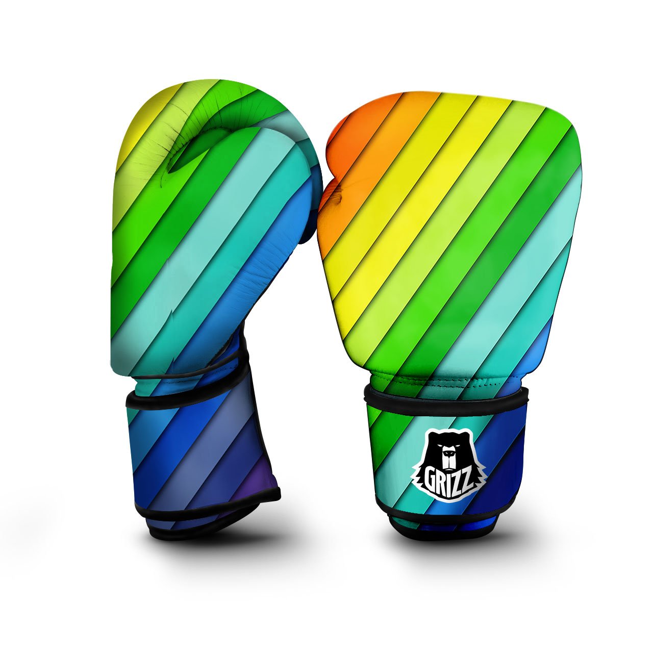 Lines Rainbow Diagonal Print Pattern Boxing Gloves-grizzshop