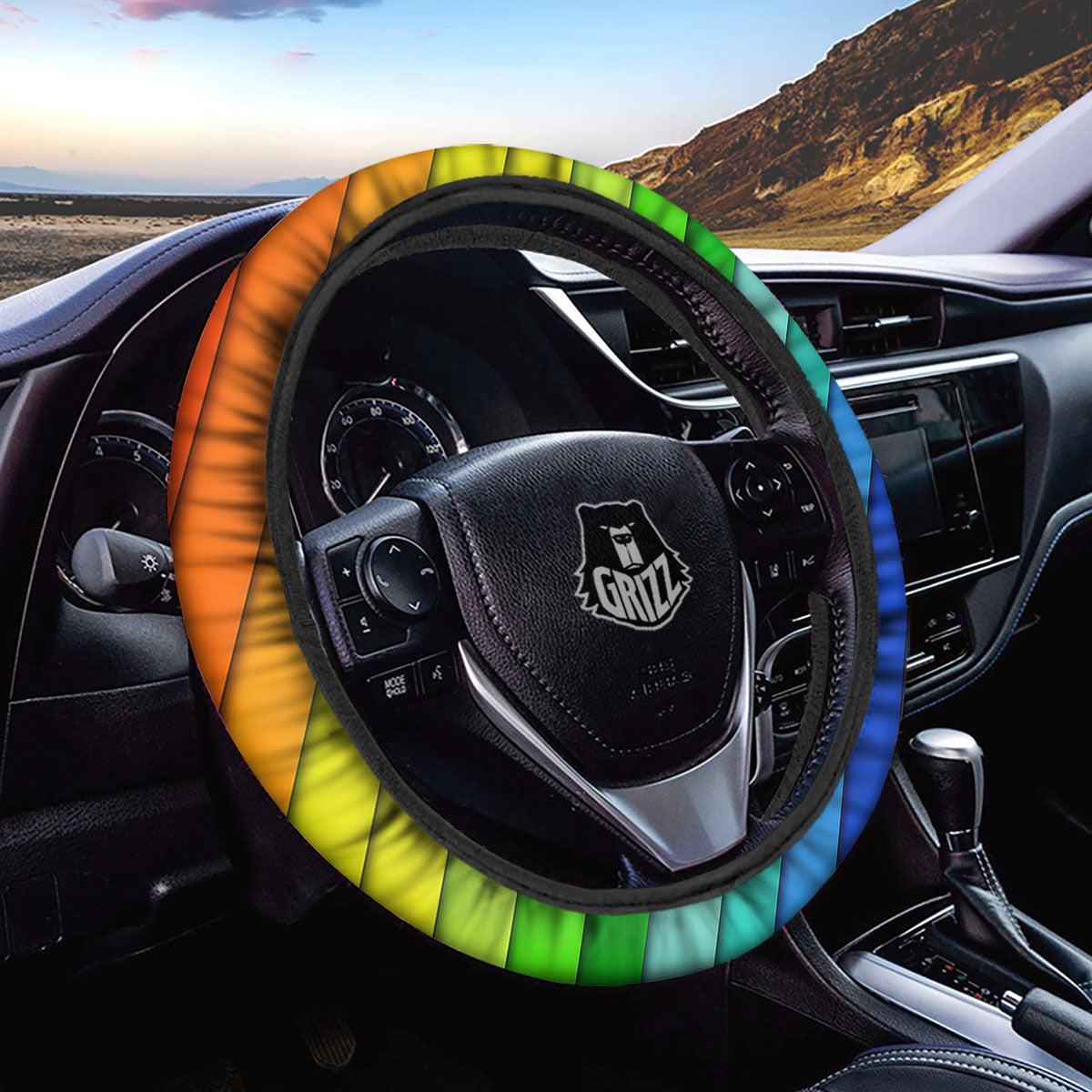 Lines Rainbow Diagonal Print Pattern Car Steering Wheel Cover-grizzshop