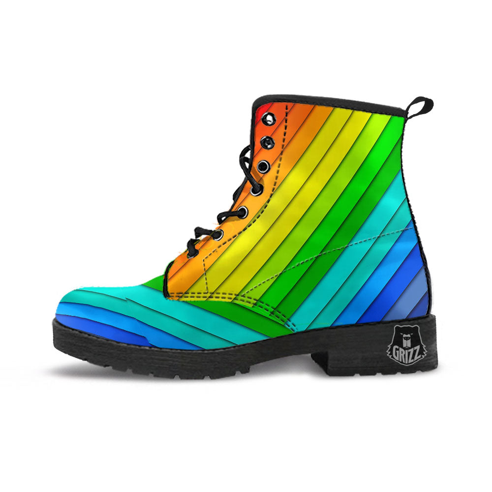 Lines Rainbow Diagonal Print Pattern Leather Boots-grizzshop