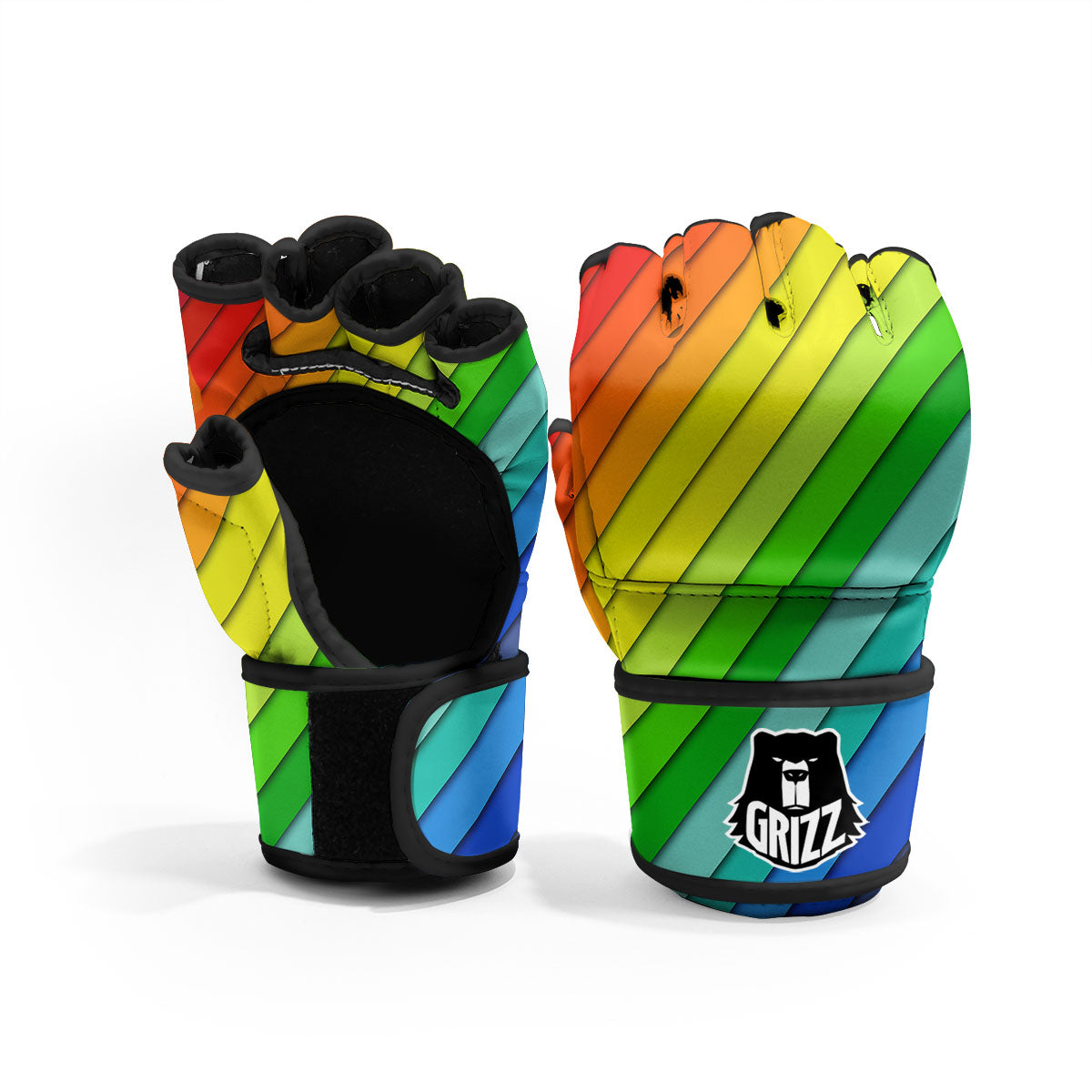 Lines Rainbow Diagonal Print Pattern MMA Gloves-grizzshop