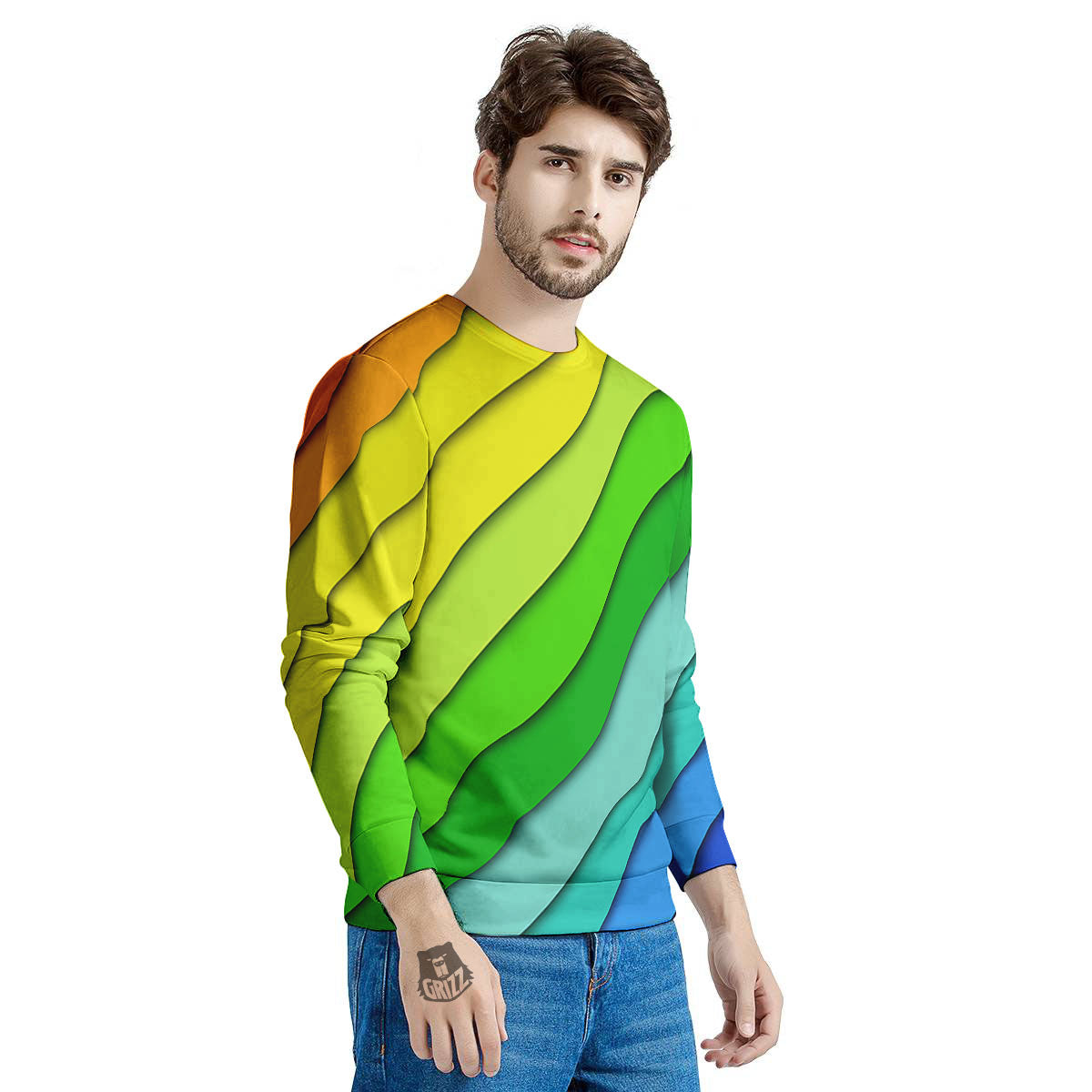 Lines Rainbow Diagonal Print Pattern Men's Sweatshirt-grizzshop