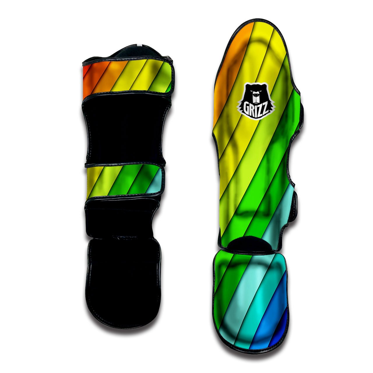 Lines Rainbow Diagonal Print Pattern Muay Thai Shin Guards-grizzshop