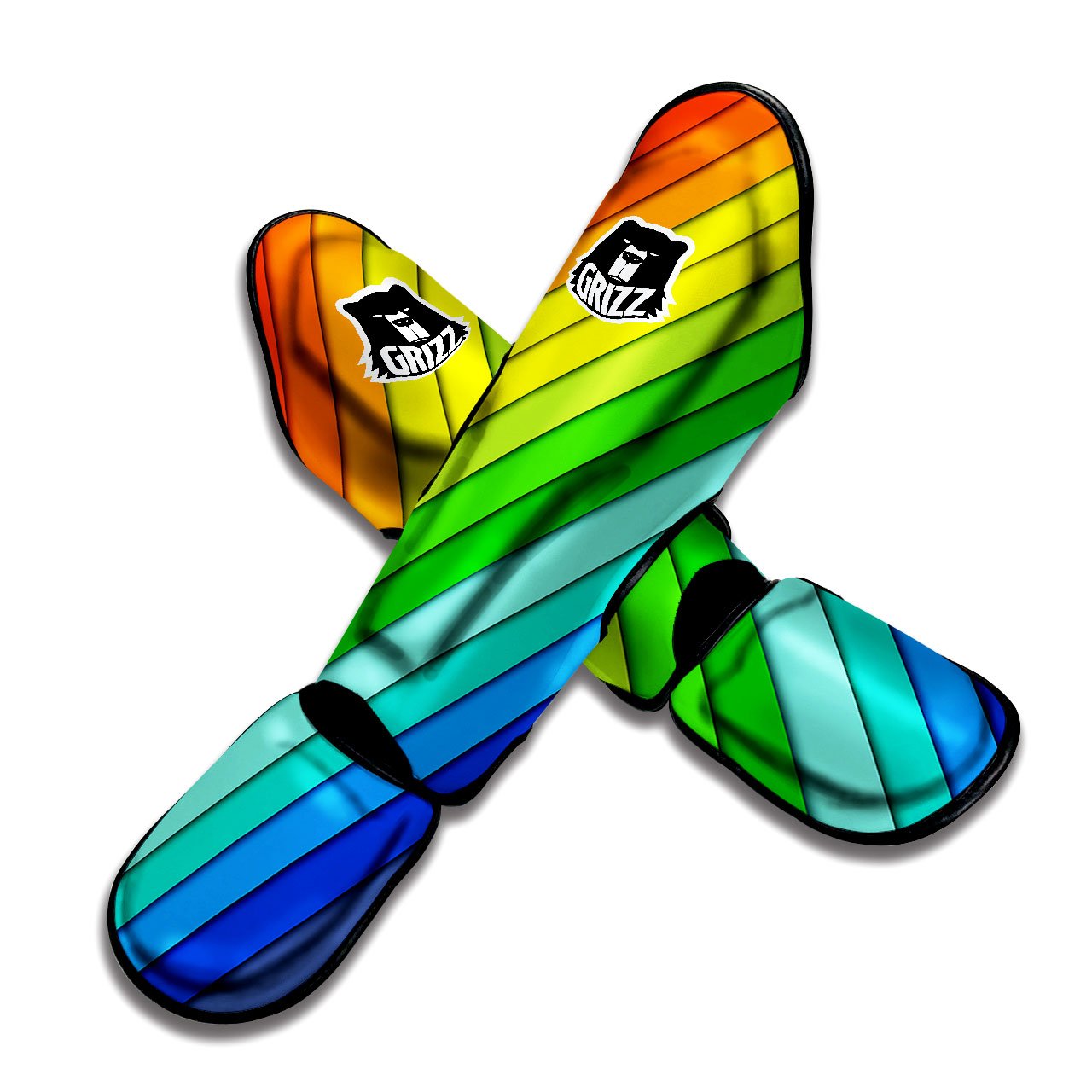 Lines Rainbow Diagonal Print Pattern Muay Thai Shin Guards-grizzshop