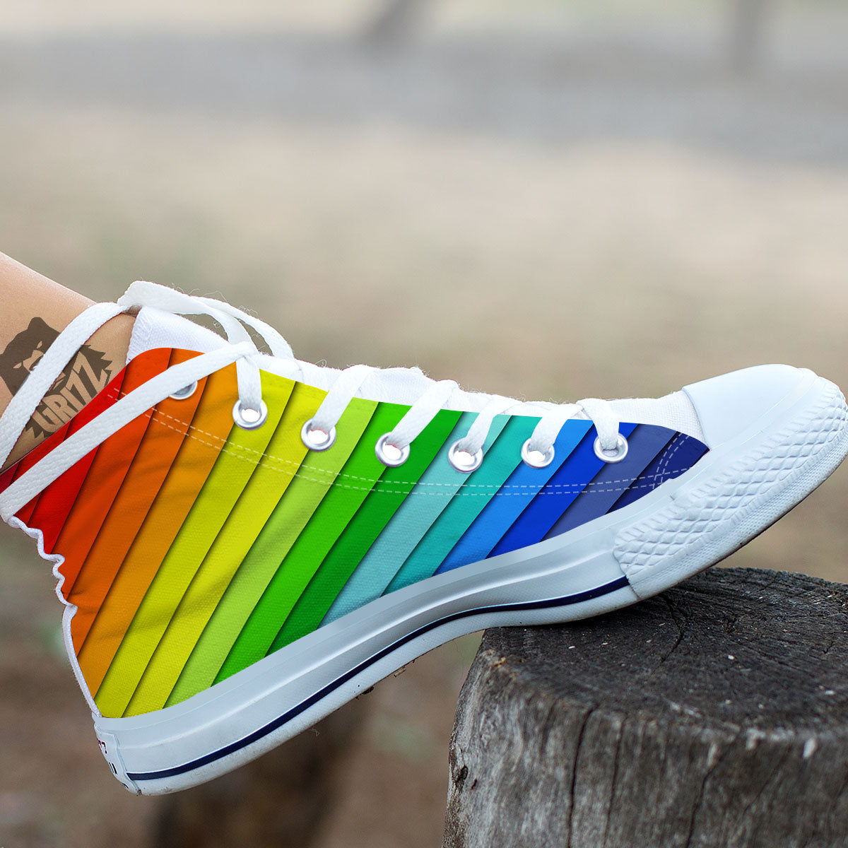 Lines Rainbow Diagonal Print Pattern White High Top Shoes-grizzshop