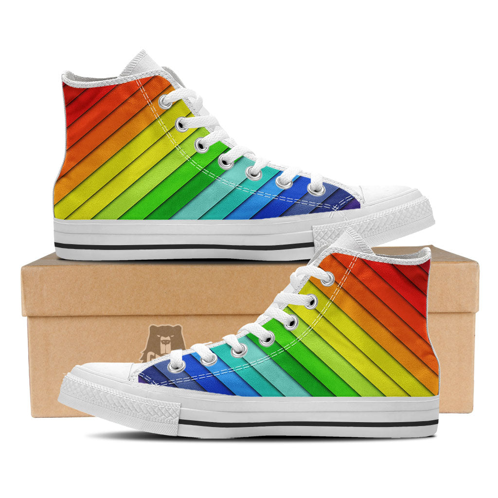 Lines Rainbow Diagonal Print Pattern White High Top Shoes-grizzshop