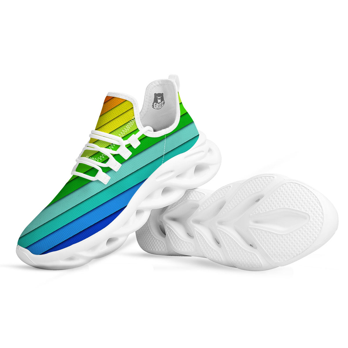 Lines Rainbow Diagonal Print Pattern White Running Shoes-grizzshop