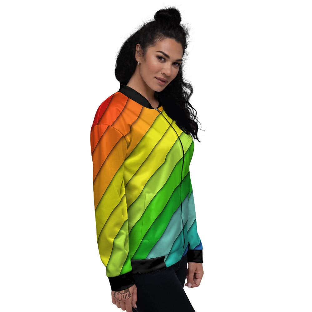 Lines Rainbow Diagonal Print Pattern Women's Bomber Jacket-grizzshop