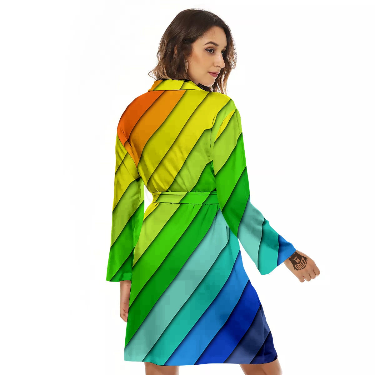 Lines Rainbow Diagonal Print Pattern Women's Robe-grizzshop