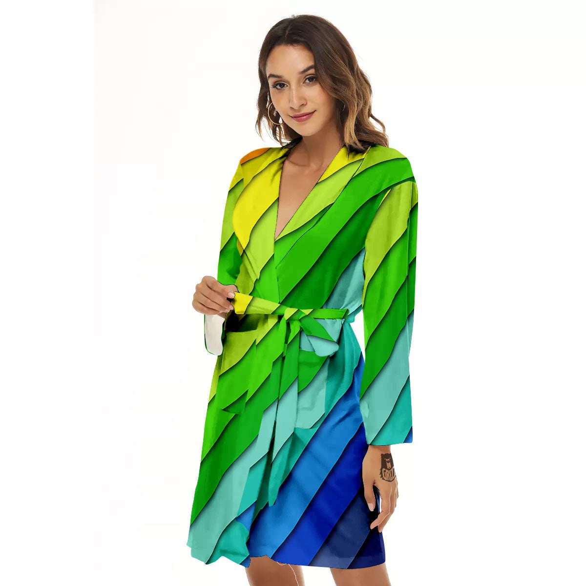 Lines Rainbow Diagonal Print Pattern Women's Robe-grizzshop