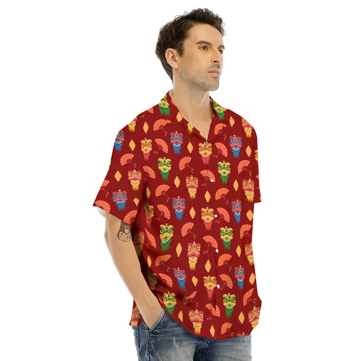 Lion Dance Chinese New Years Print Pattern Men's Hawaiian Shirt-grizzshop