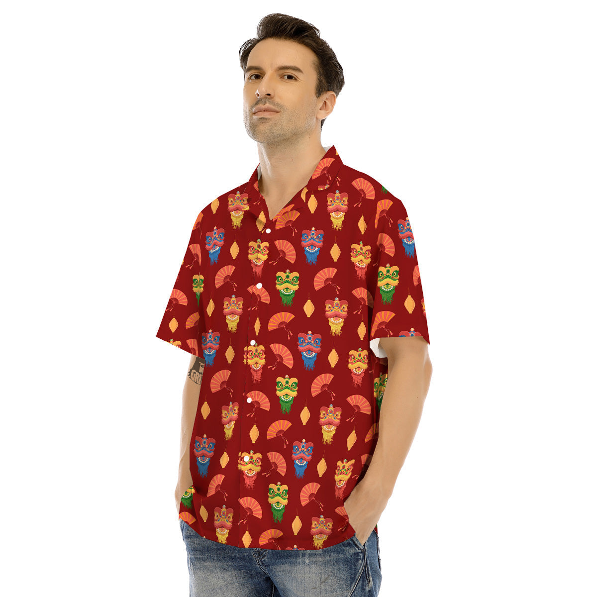 Lion Dance Chinese New Years Print Pattern Men's Hawaiian Shirt-grizzshop