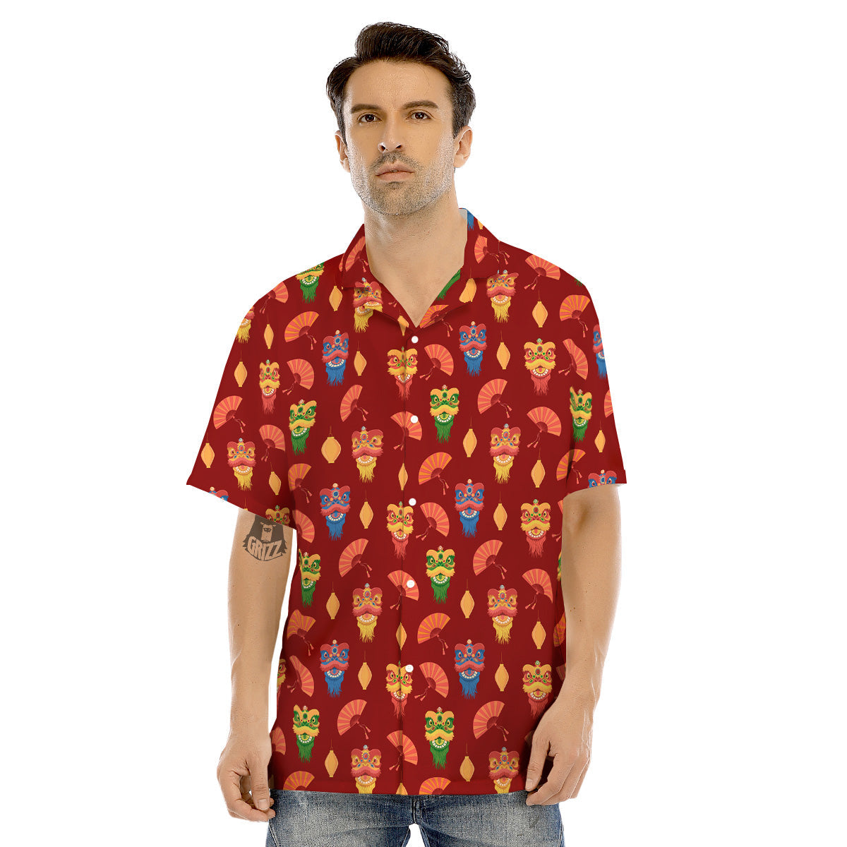 Lion Dance Chinese New Years Print Pattern Men's Hawaiian Shirt-grizzshop