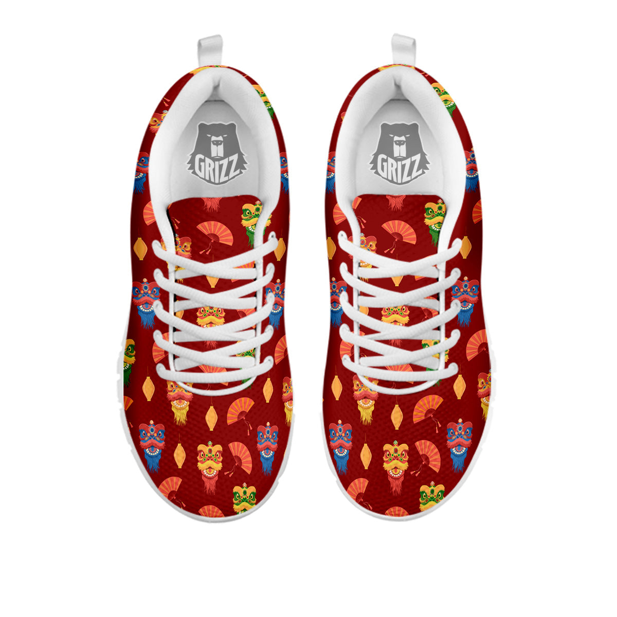 Lion Dance Chinese New Years Print Pattern White Sneaker-grizzshop