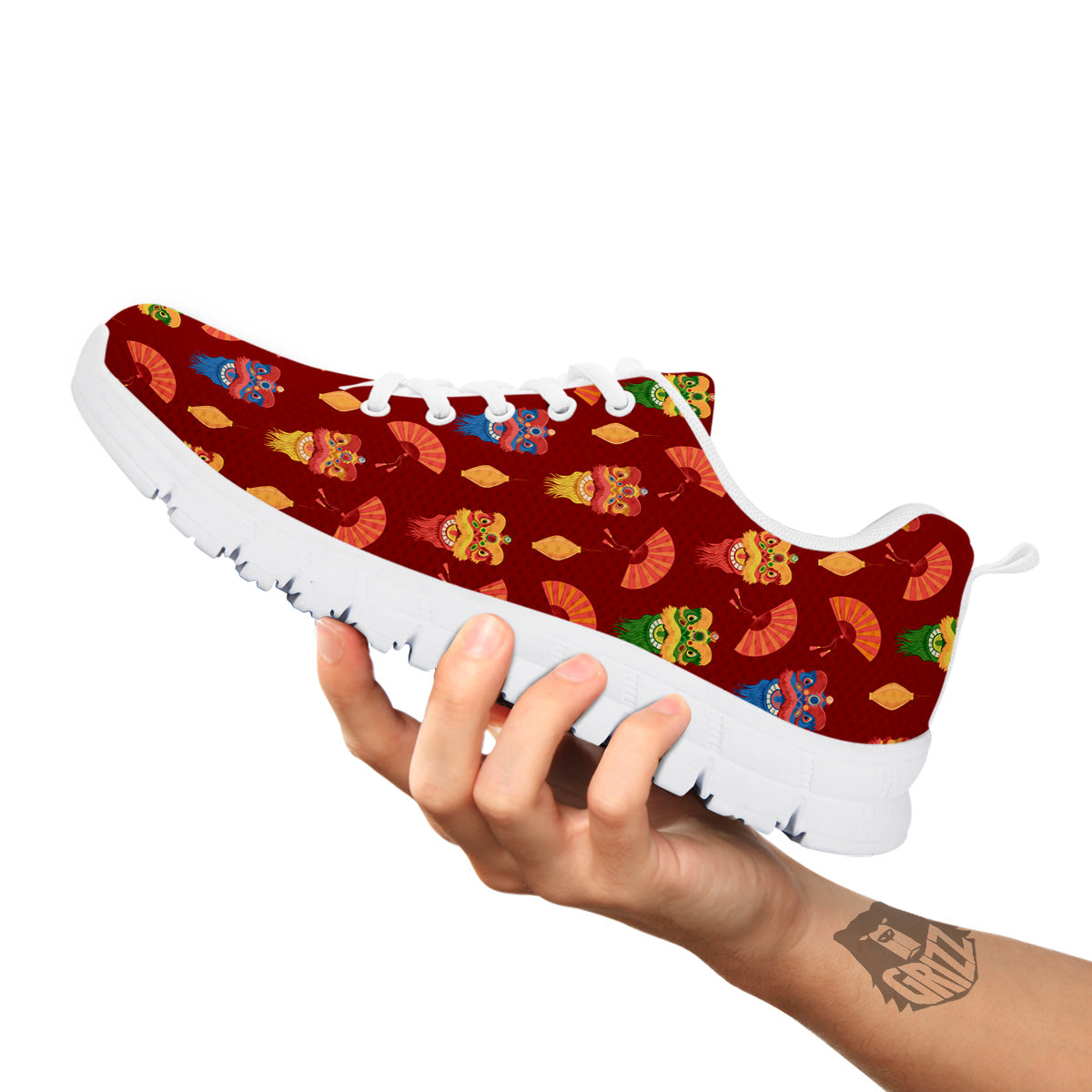 Lion Dance Chinese New Years Print Pattern White Sneaker-grizzshop