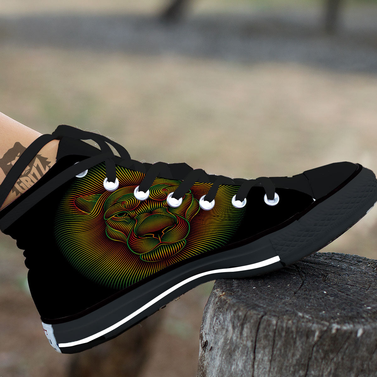 Lion Rasta Print Black High Top Shoes-grizzshop