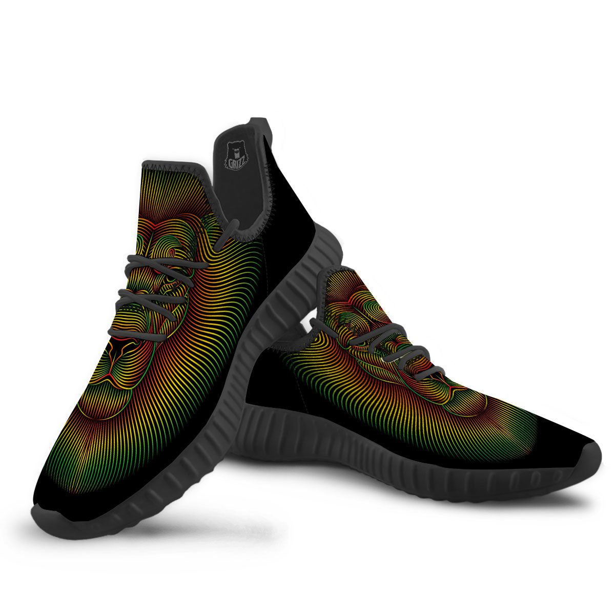 Lion Rasta Print Black Walking Shoes-grizzshop