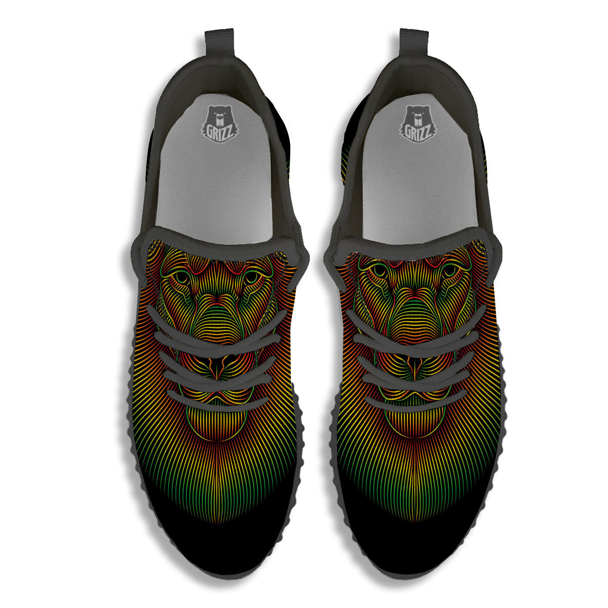 Lion Rasta Print Black Walking Shoes-grizzshop