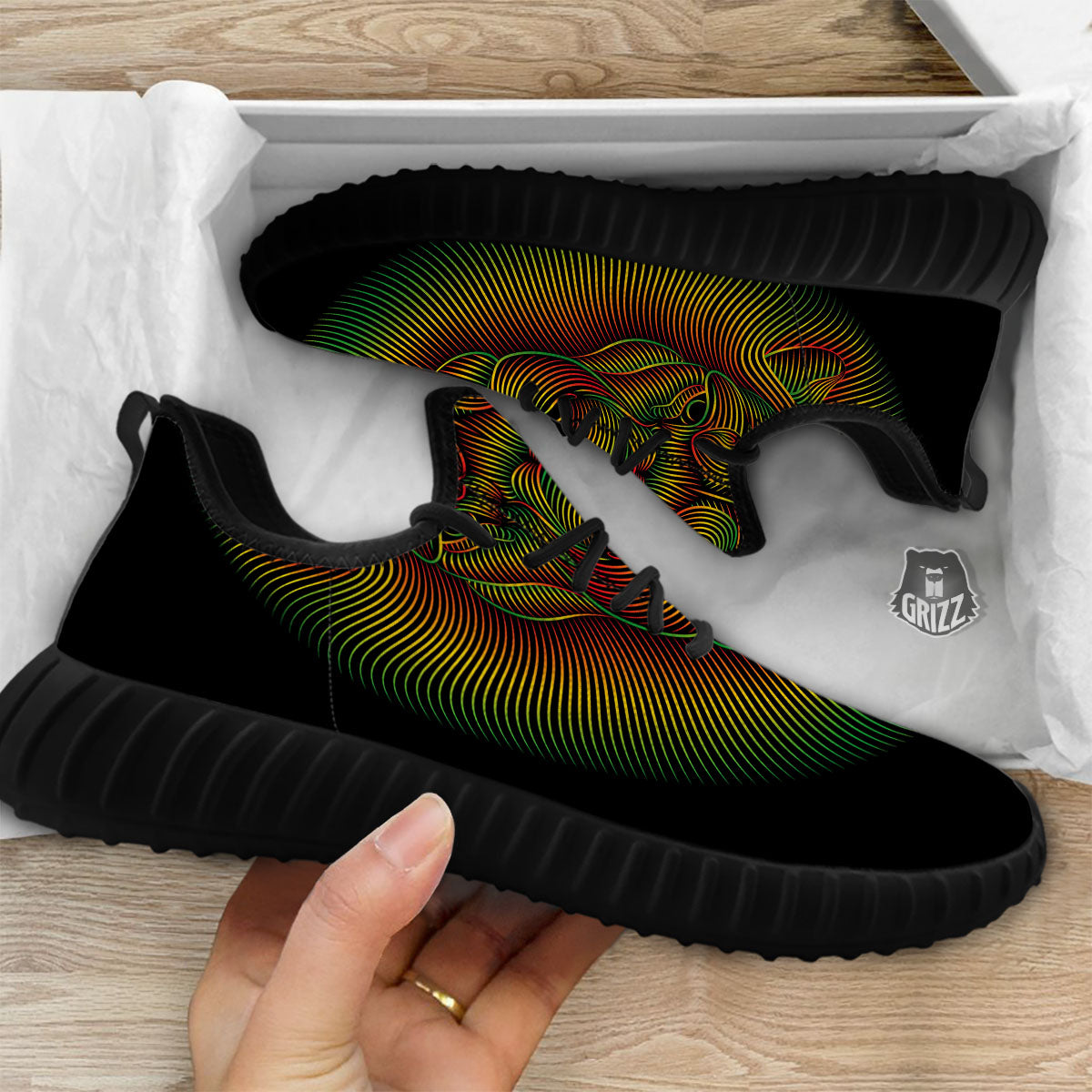 Lion Rasta Print Black Walking Shoes-grizzshop