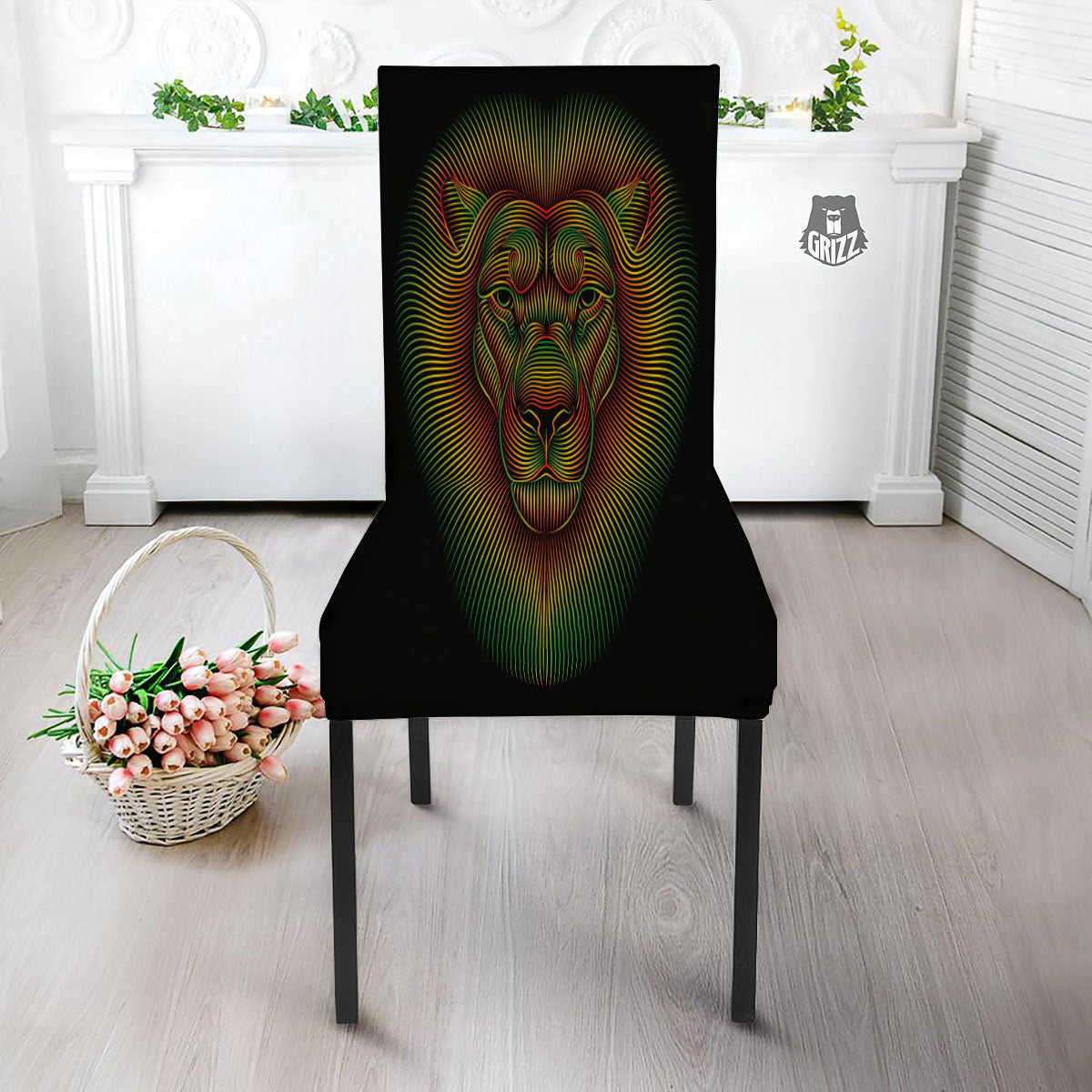 Lion Rasta Print Dining Chair Slipcover-grizzshop