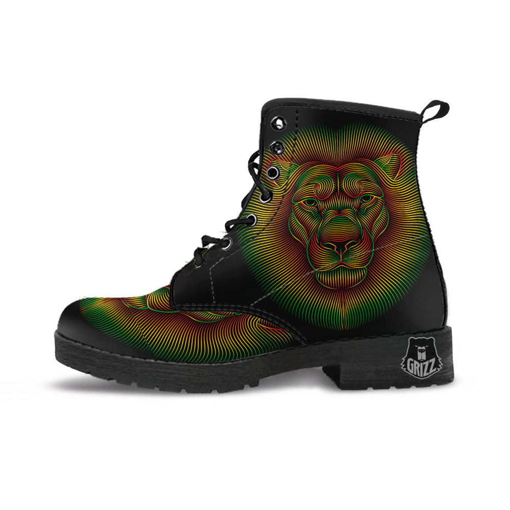 Lion Rasta Print Leather Boots-grizzshop