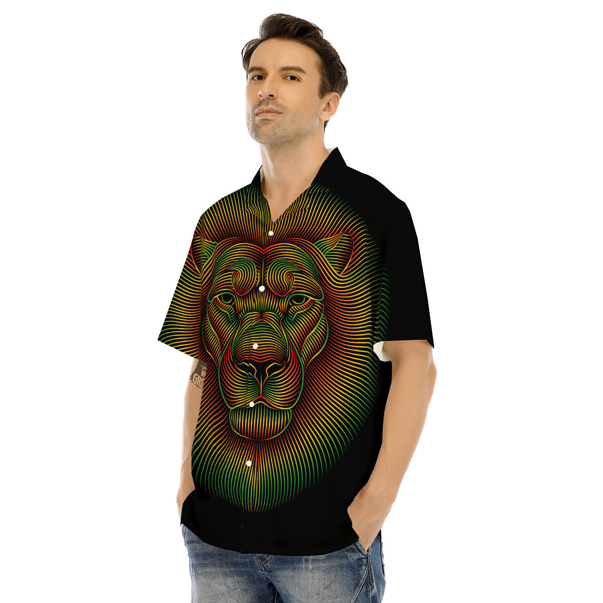 Lion Rasta Print Men's Hawaiian Shirt-grizzshop