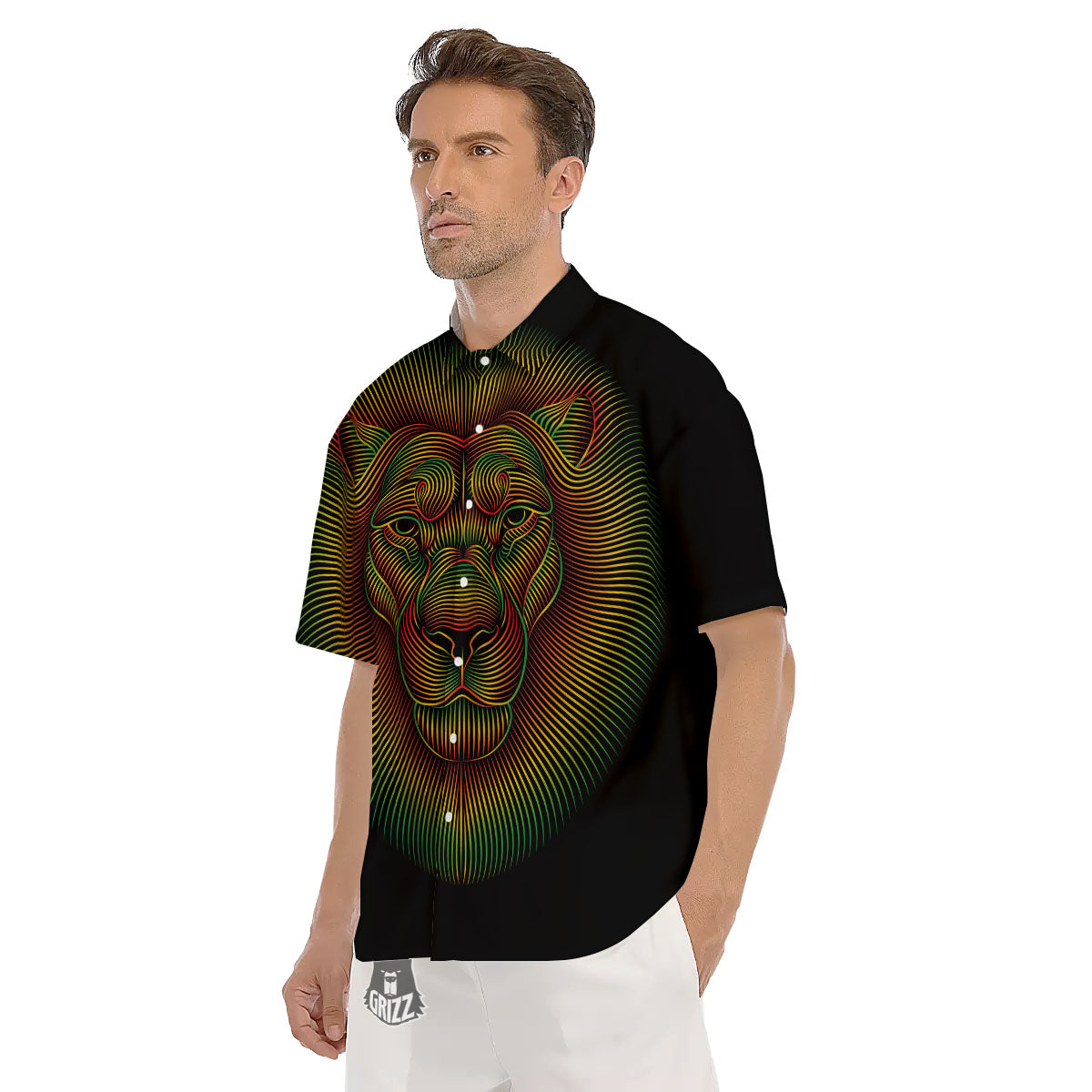 Lion Rasta Print Men's Short Sleeve Shirts-grizzshop