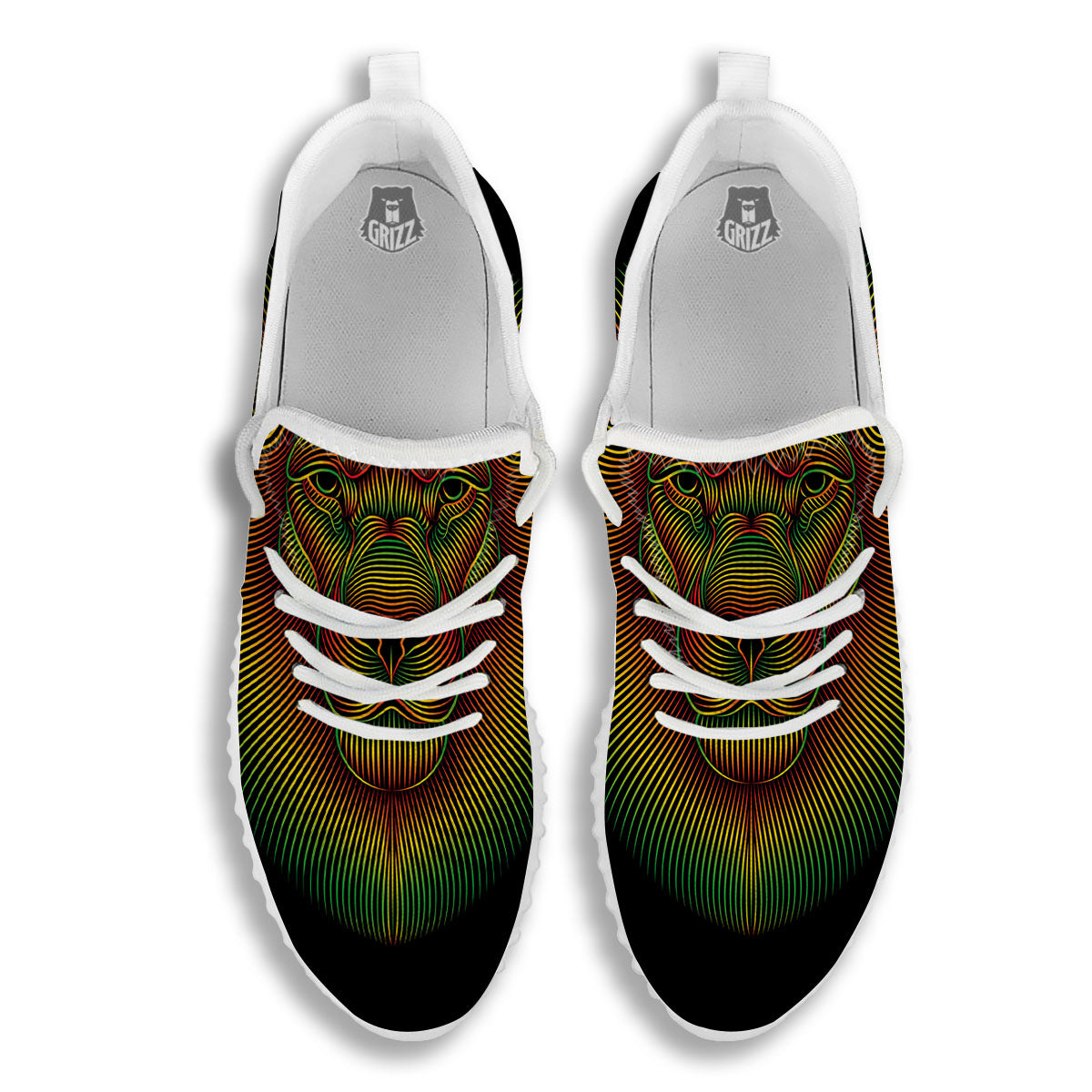 Lion Rasta Print White Walking Shoes-grizzshop