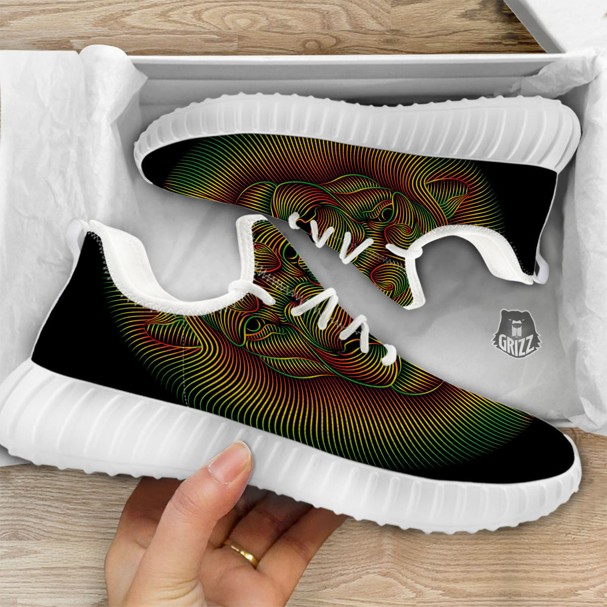 Lion Rasta Print White Walking Shoes-grizzshop