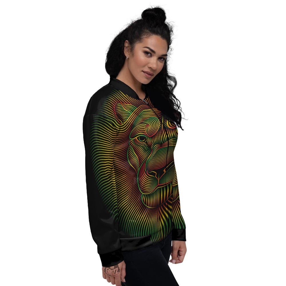 Lion Rasta Print Women's Bomber Jacket-grizzshop