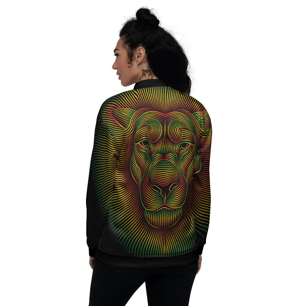 Lion Rasta Print Women's Bomber Jacket-grizzshop