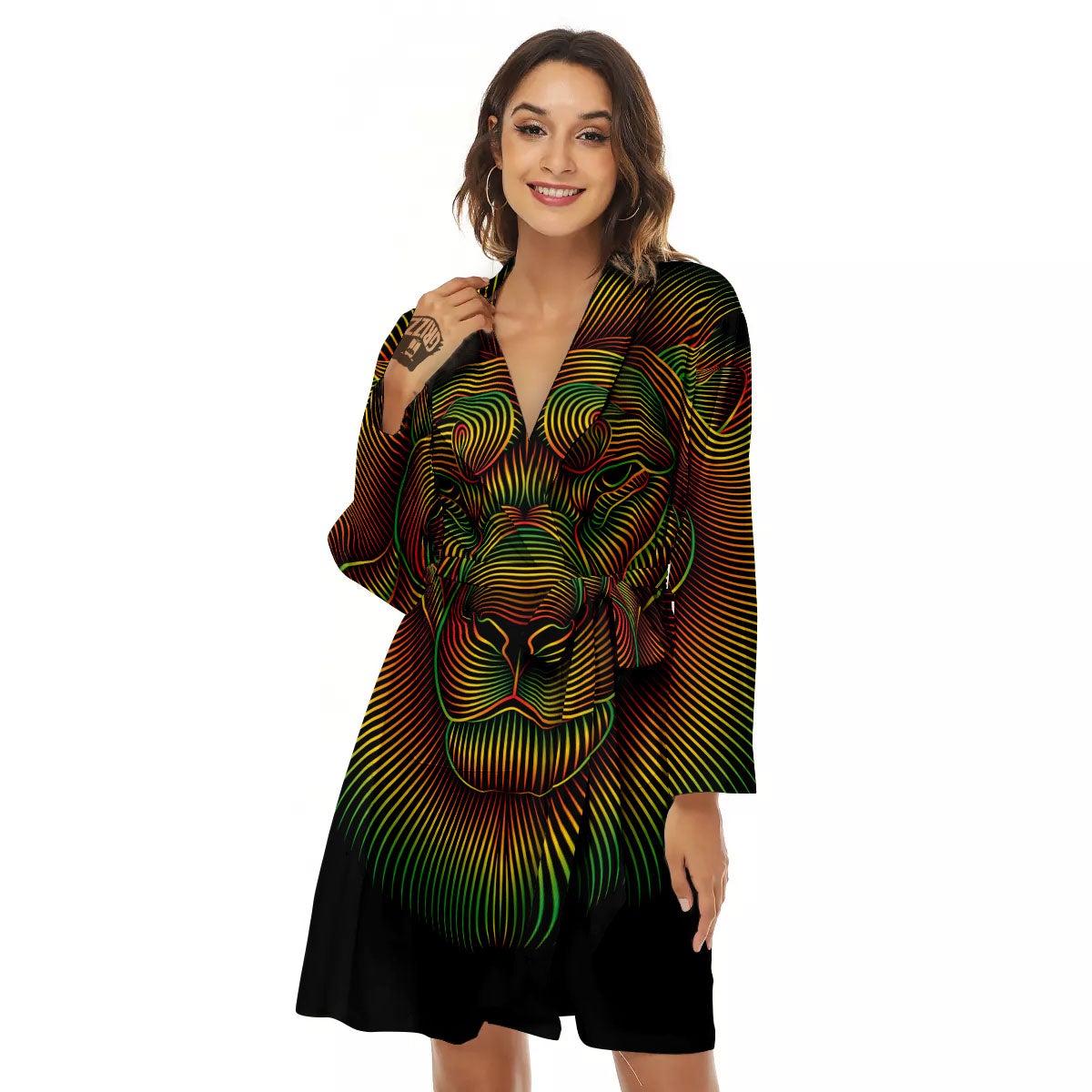 Lion Rasta Print Women's Robe-grizzshop