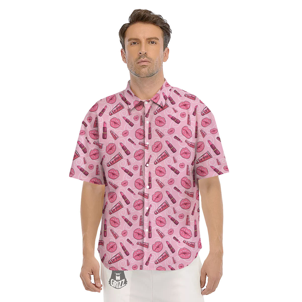 Lips Funky Kiss Print Pattern Men's Short Sleeve Shirts-grizzshop