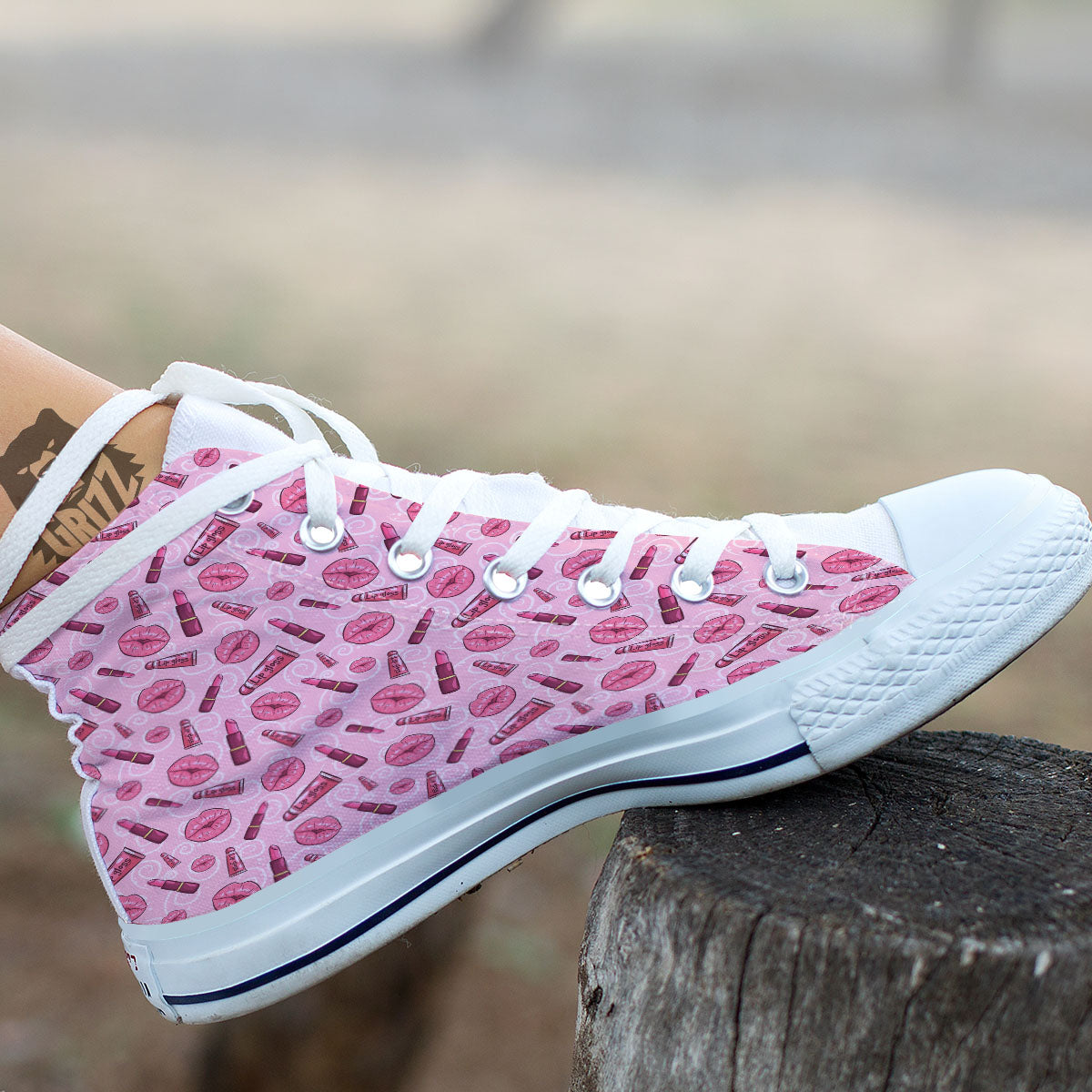 Lips Funky Kiss Print Pattern White High Top Shoes-grizzshop