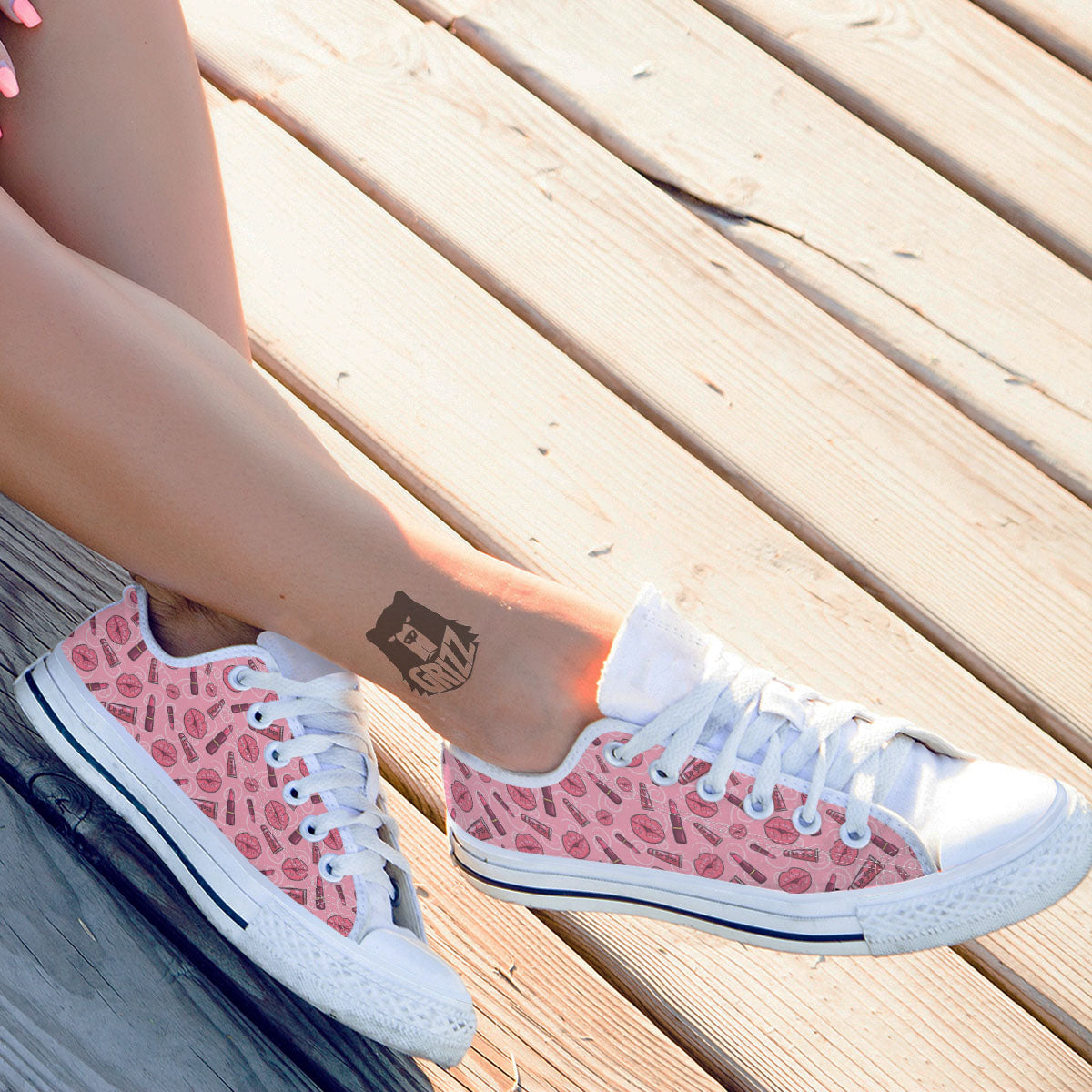Lips Funky Kiss Print Pattern White Low Top Shoes-grizzshop